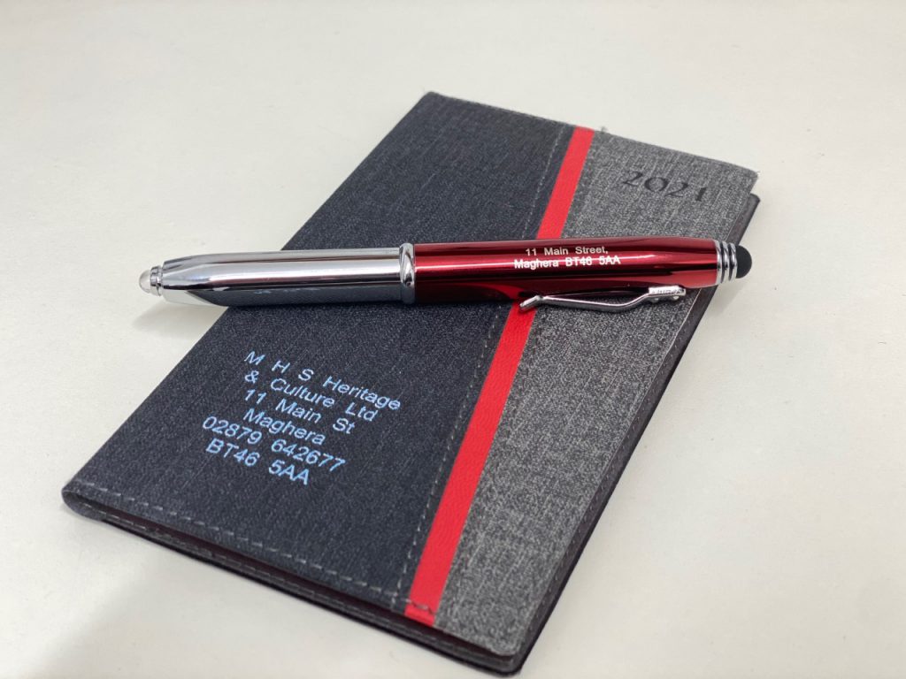 Pocket diary and pen from Maghera Heritage Centre